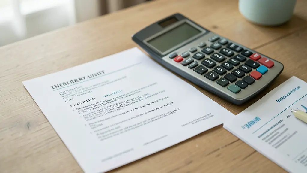 A close-up of a detailed renovation quote on a wooden table, a professional calculator and a house energy audit report nearby, editorial style, natural lighting