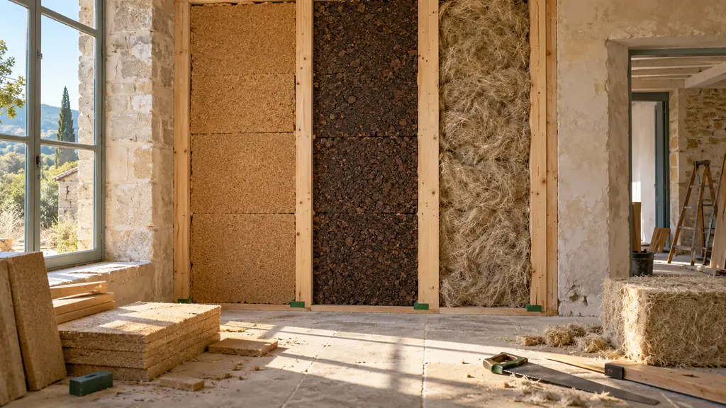 Isolant naturel : fibre de bois, liège ou chanvre selon chaque paroi