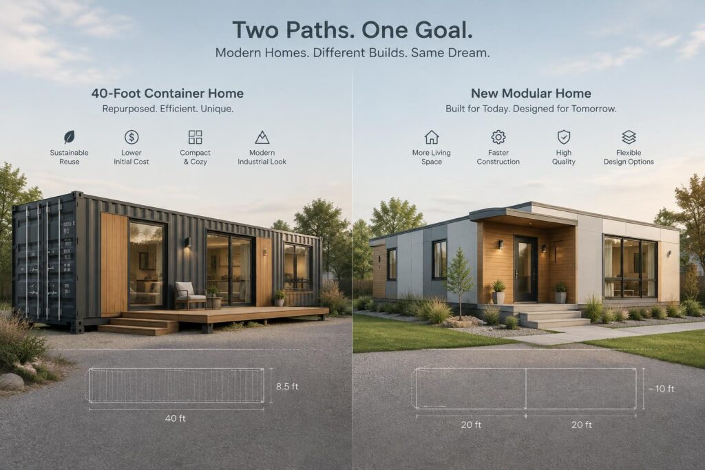 Maison conteneur ou module neuf : 20 pieds, 40 pieds, recyclé ou fabriqué, ce que ça change vraiment